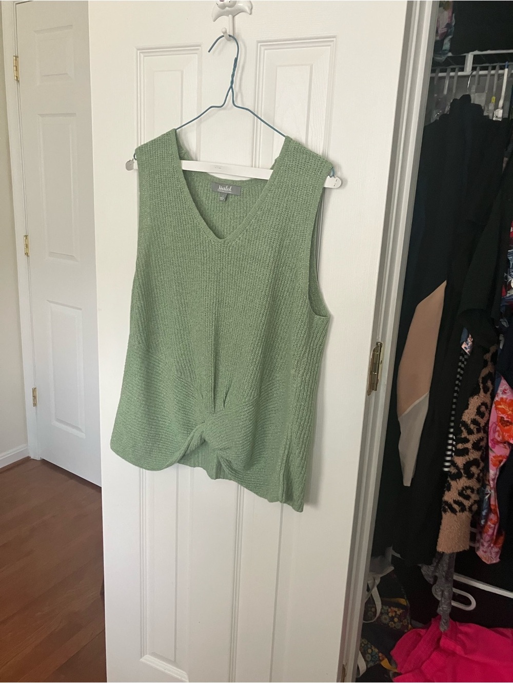 Marled Reunited Sage Green Sweater Knot Hem Tank
